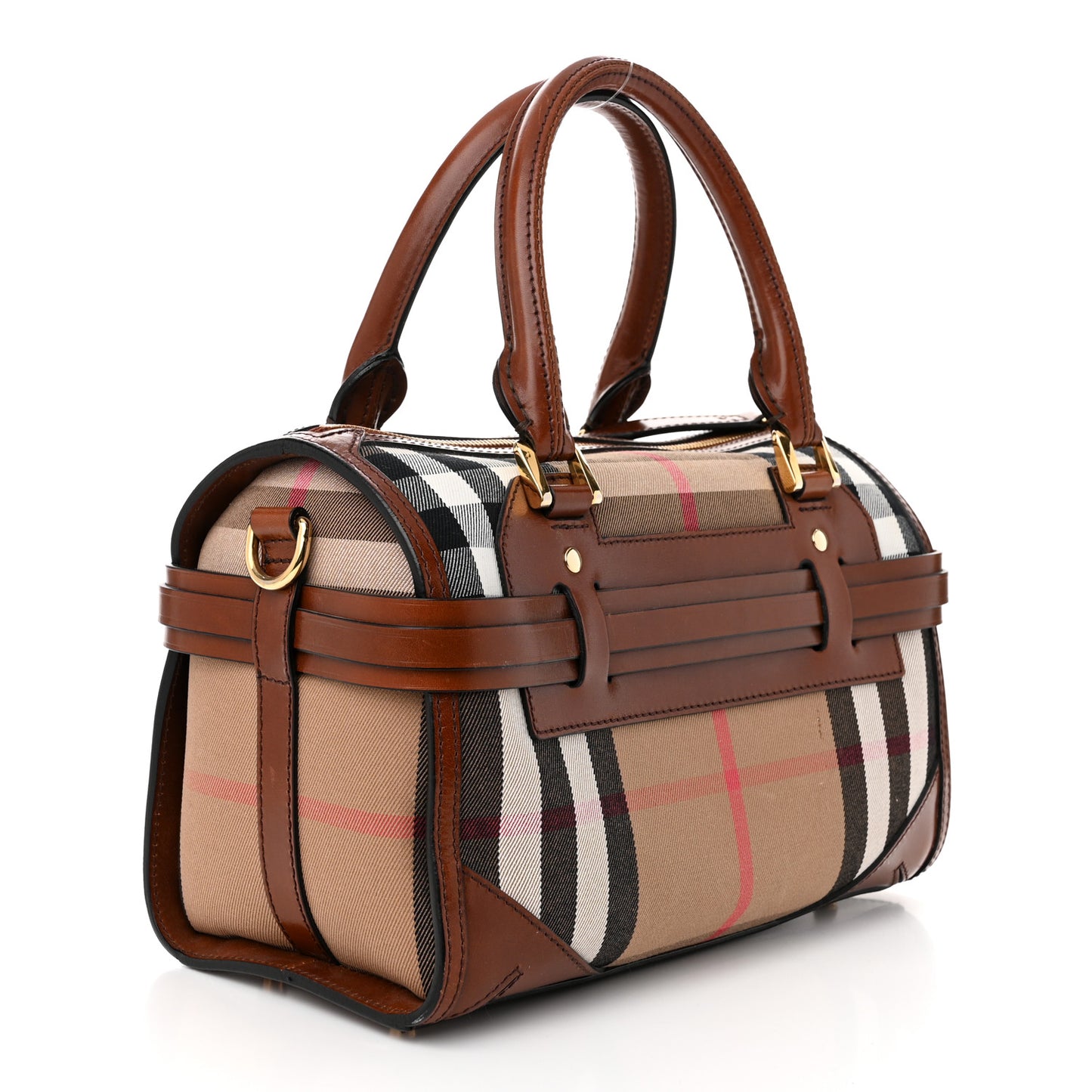 House Check Bridle Calfskin Medium Alchester Bowling Bag Dark Tan