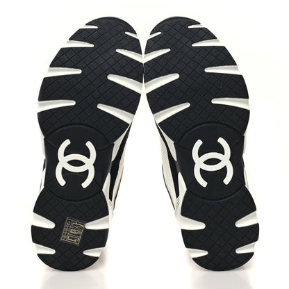 Chanel Mesh Suede Calfskin Grained Calfskin Womens CC Sneakers 38 Black White 4 of 8