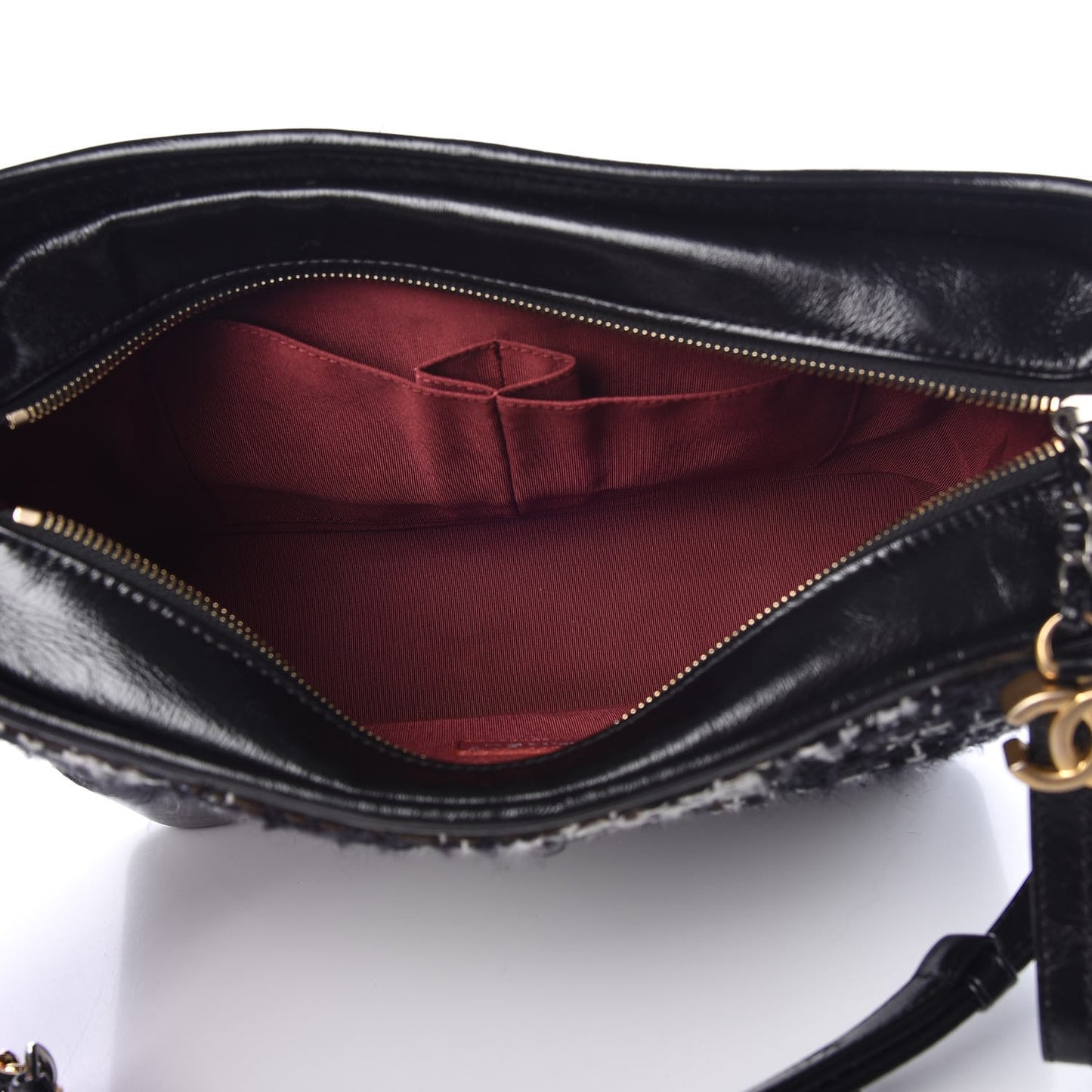 Tweed Calfskin Quilted Medium Gabrielle Hobo Black White