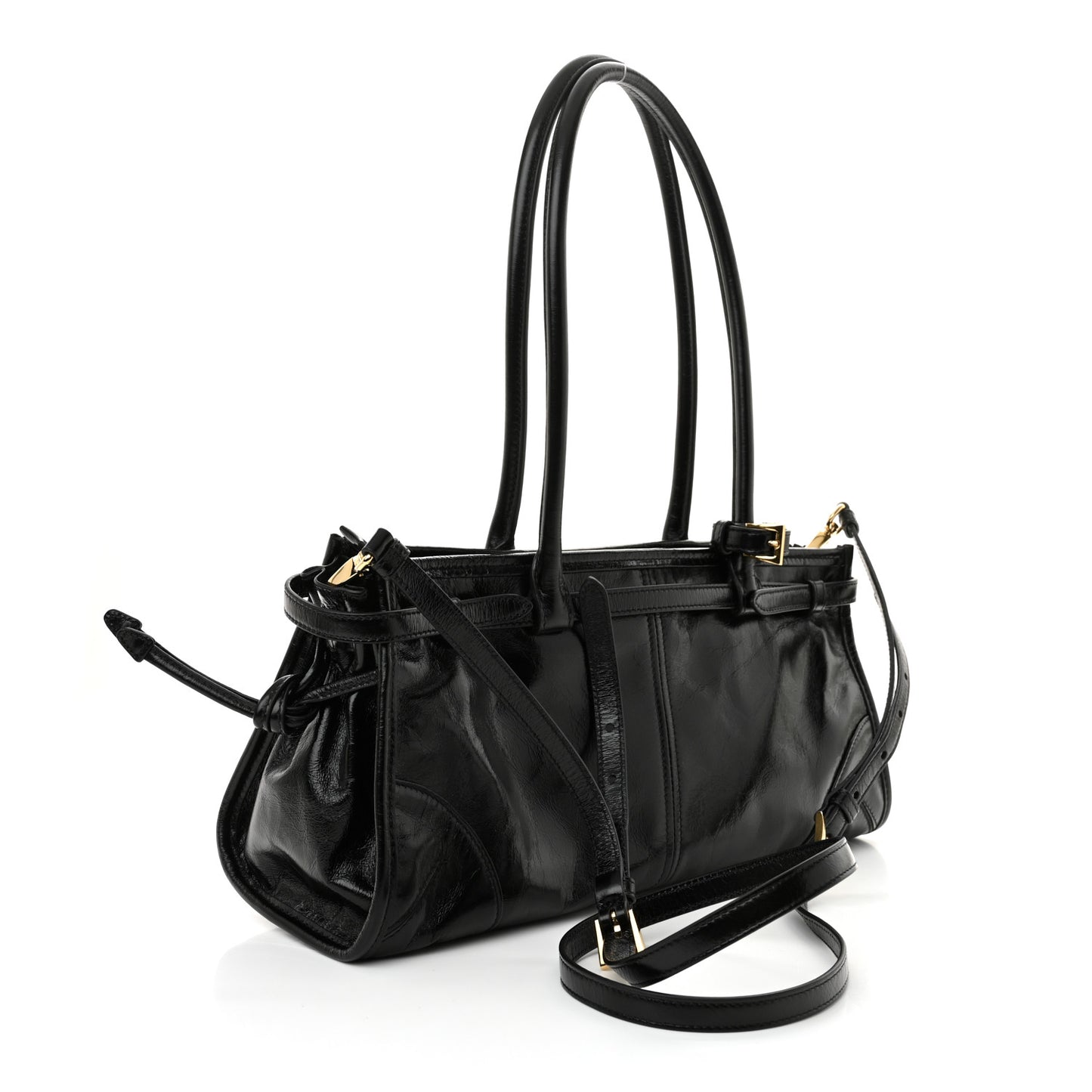 Shiny Nappa Medium Shoulder Bag Black