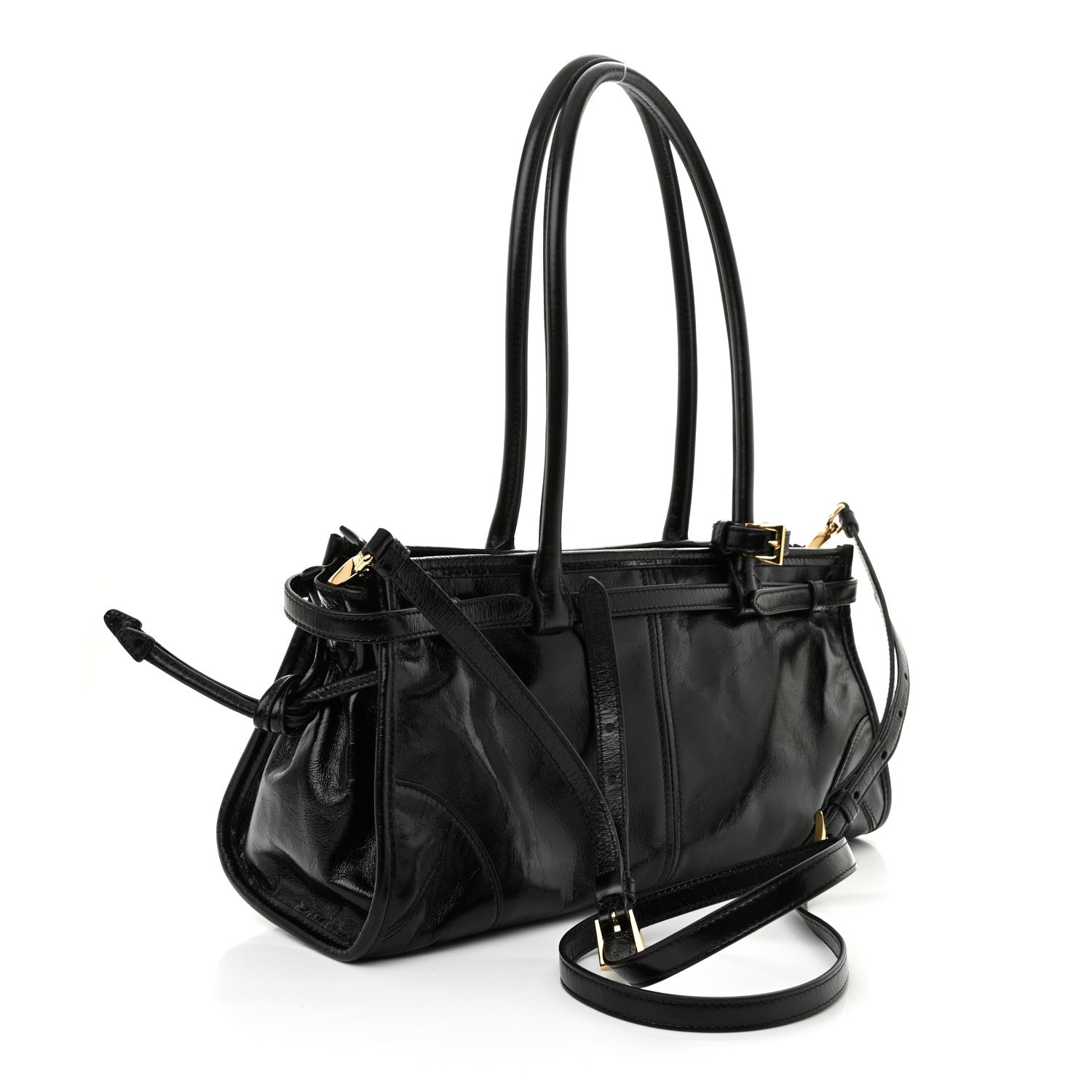 Prada Shiny Nappa Medium Shoulder Bag Black 3 of 10