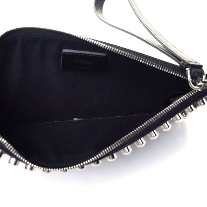 Fendi Vitello Elite Mink Fur Studded Karlito Zip Pouch Black 5 of 9