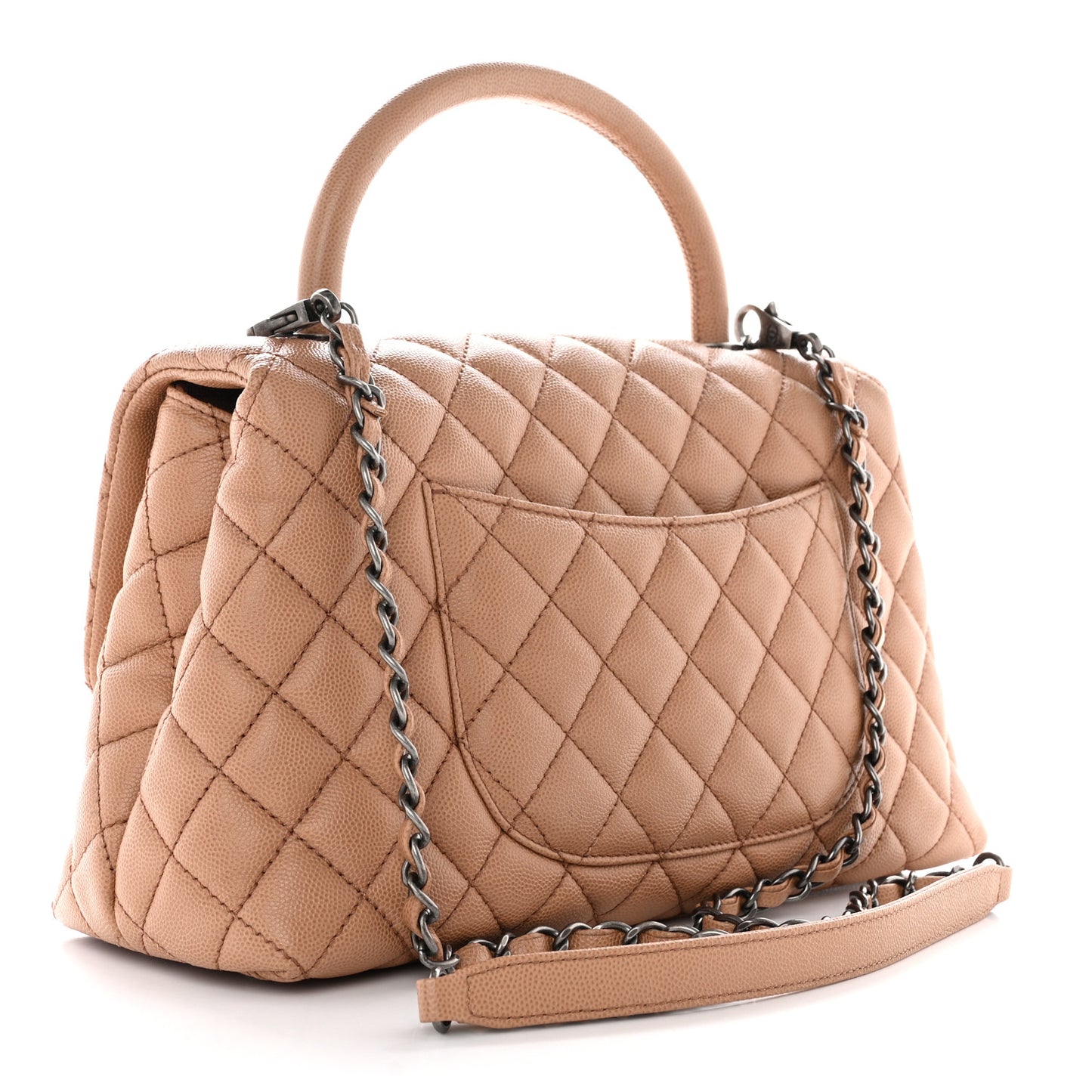 Caviar Quilted Small Coco Handle Flap Brown