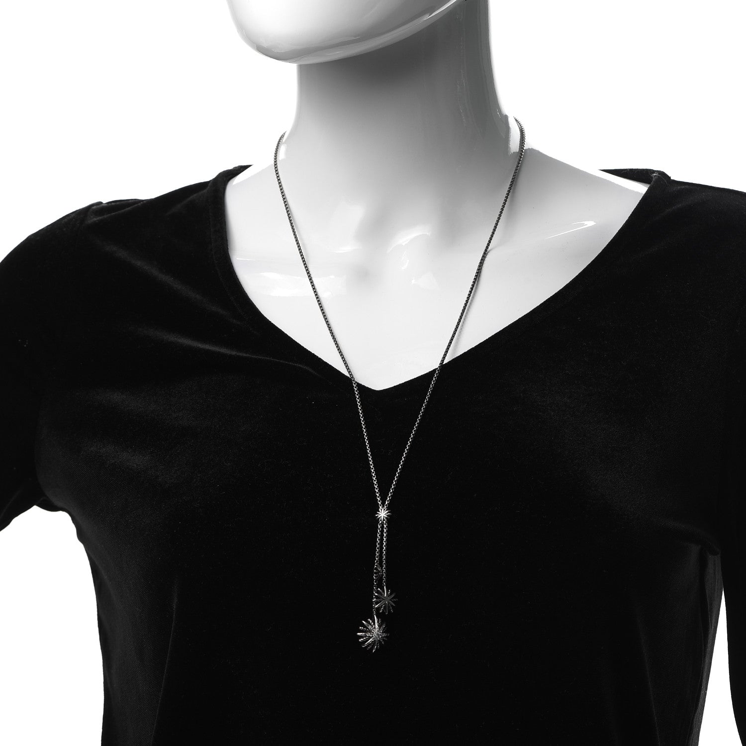 David Yurman Sterling Silver Diamond Starburst Y Necklace 2 of 5