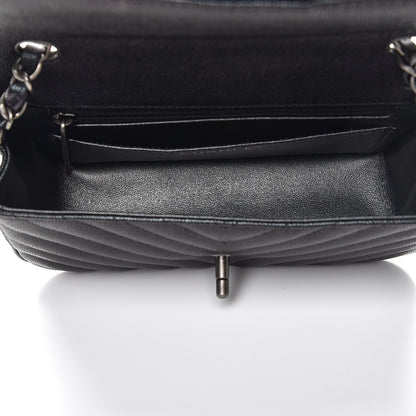 Chanel Metallic Caviar Chevron Quilted Mini Rectangular Flap Black 5 of 9