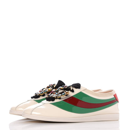 Gucci Patent Crystal Web GG Womens Falacer Sneakers 39 Mystic White New Shamarock Red 3 of 18