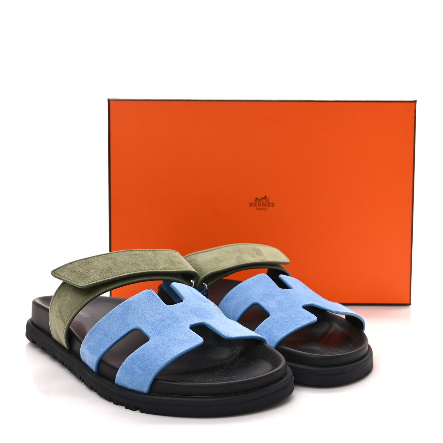 Suede Goatskin Womens Chypre Sandals 37 Bleu Cameo Vert