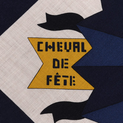 Hermes Cashmere Silk Cheval De Fete Shawl 140 Naturel Marine Moutarde 3 of 5