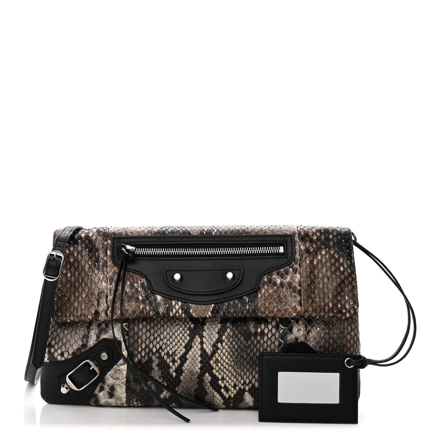 Snakeskin Classic Silver Hardware Envelope Strap Clutch