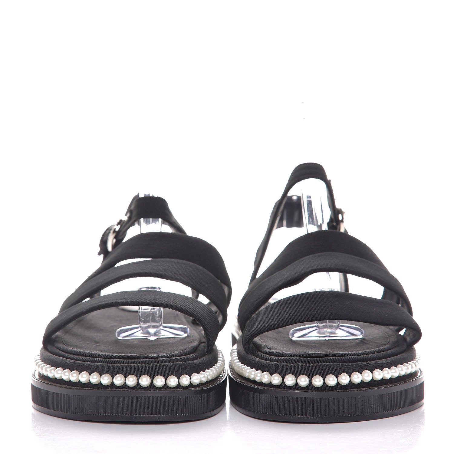 Chanel Grosgrain Pearl Flat Sandals 39 Black 2 of 8