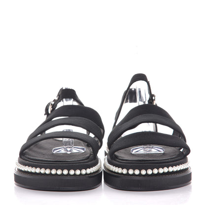 Chanel Grosgrain Pearl Flat Sandals 39 Black 2 of 8