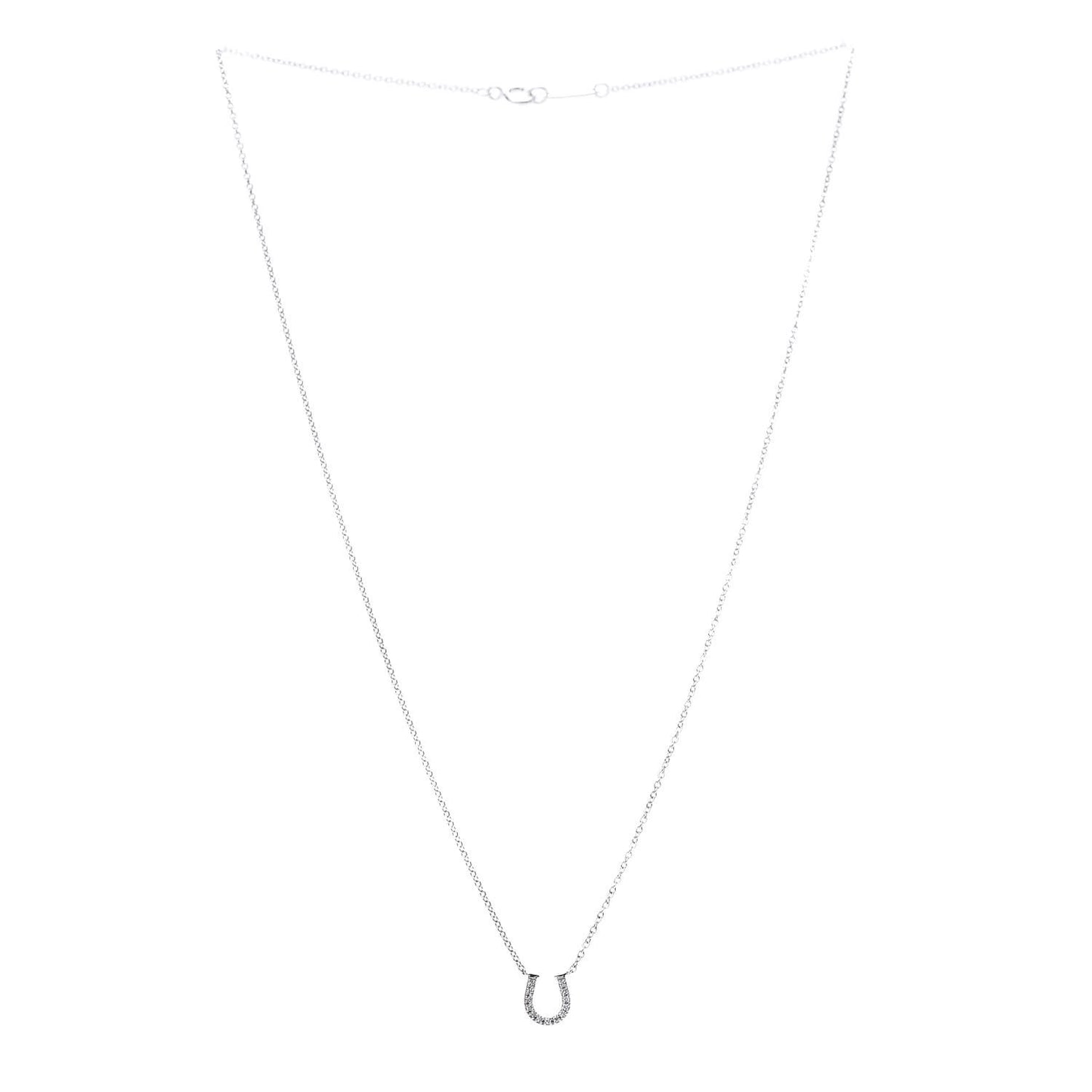 18K White Gold Diamond Mini Metro Horseshoe Pendant Necklace
