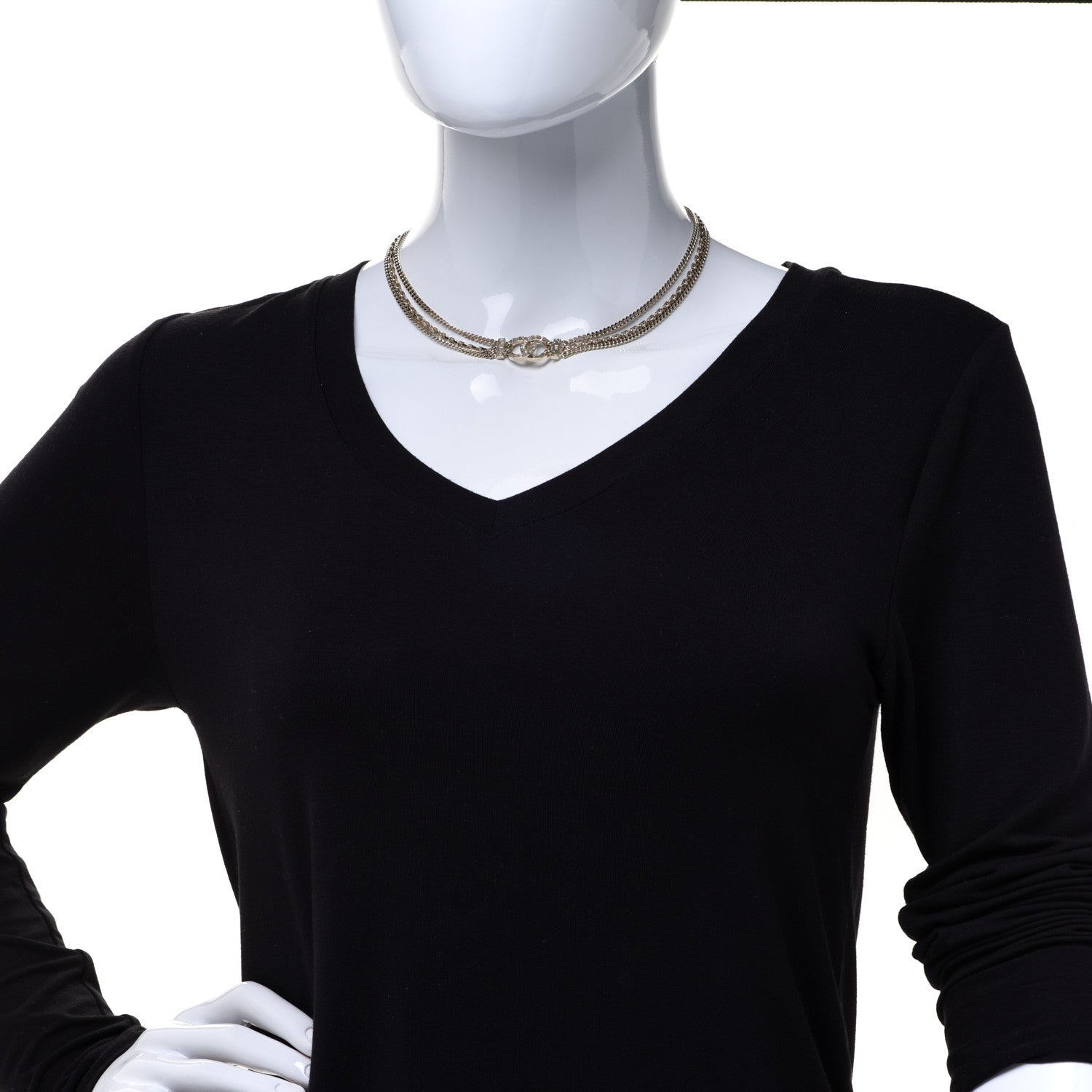 Chanel Crystal Chain Short Necklace Gold 2 of 6