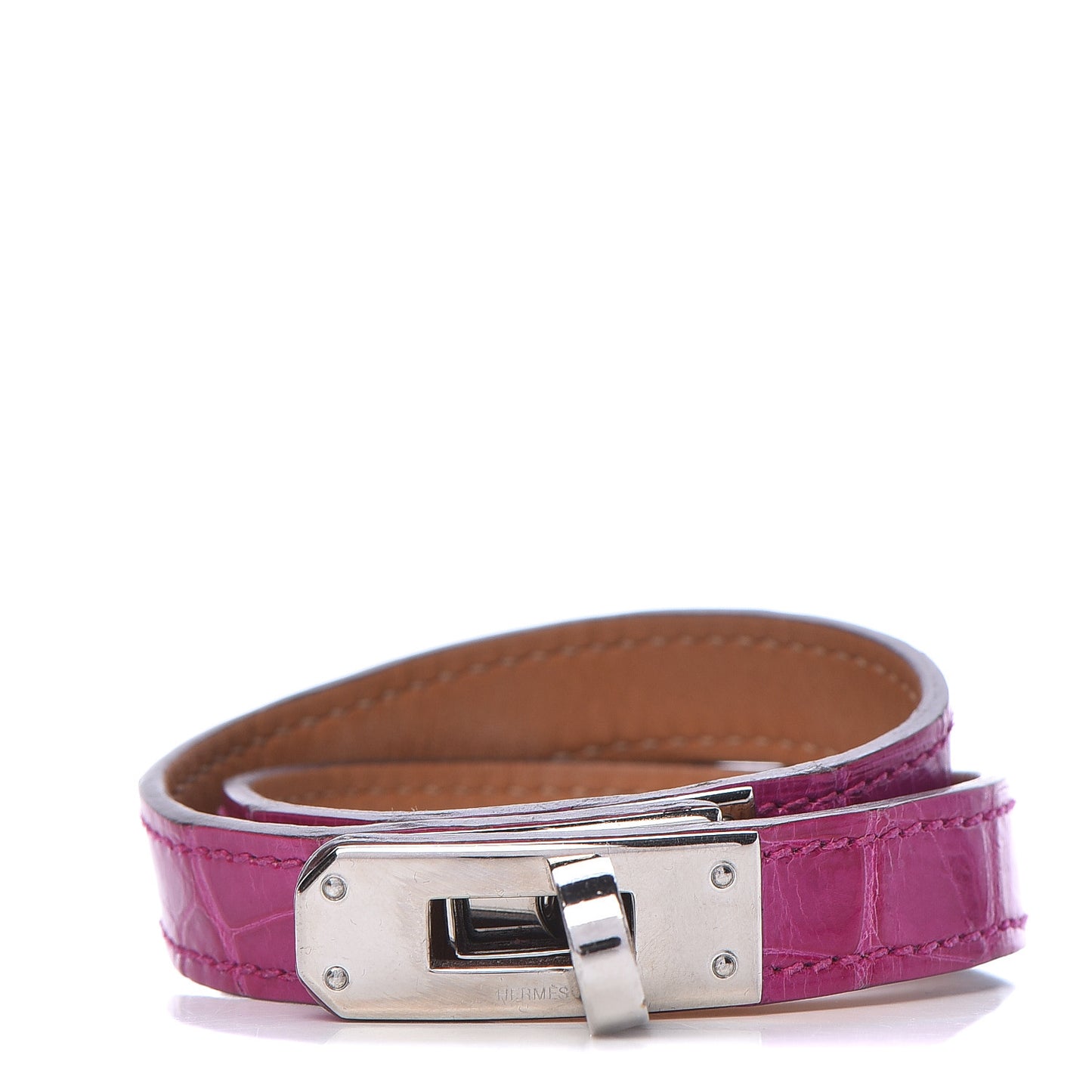 Shiny Alligator Kelly Double Tour Bracelet S Rose Scheherazade