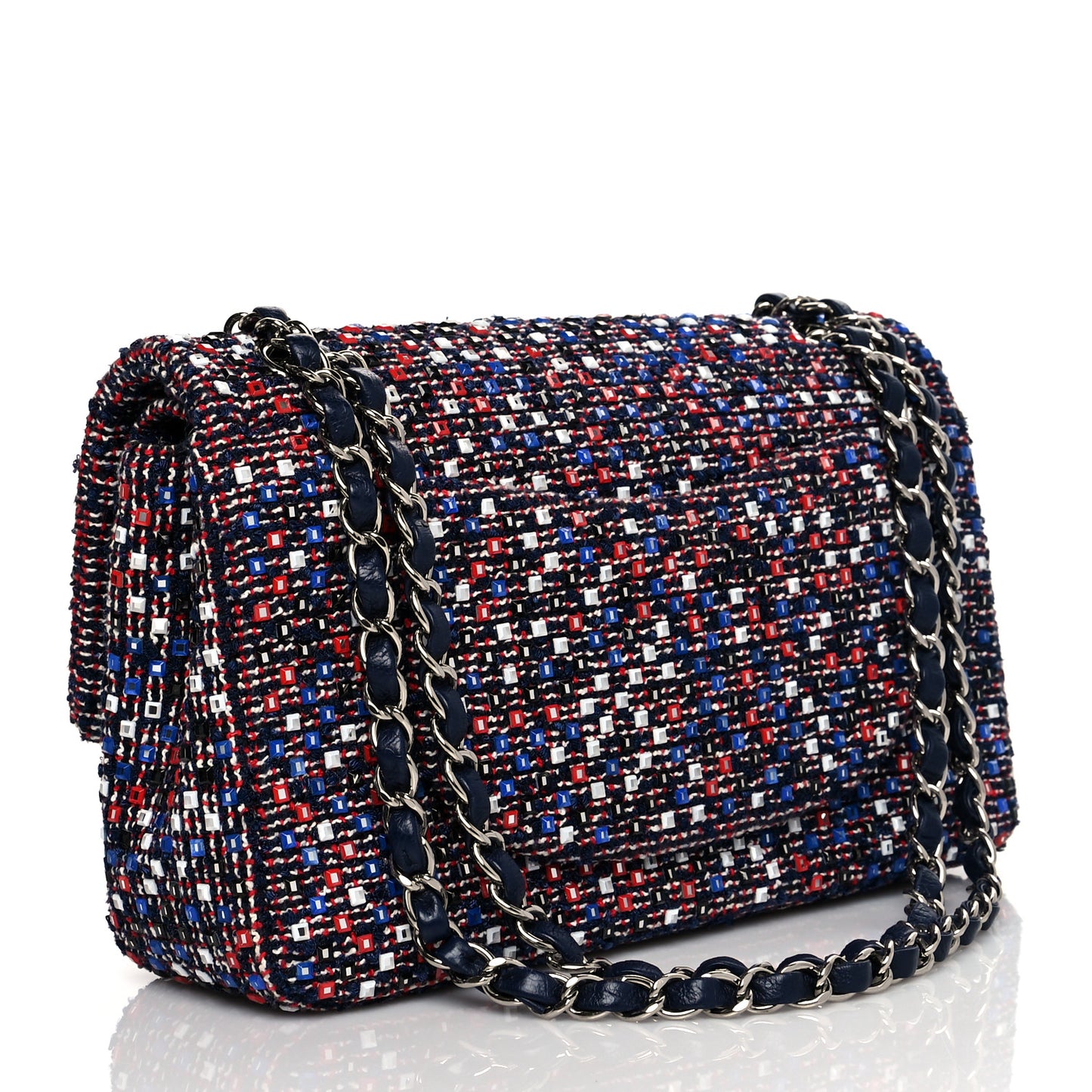 Sequin Tweed Medium Double Flap Red White Blue