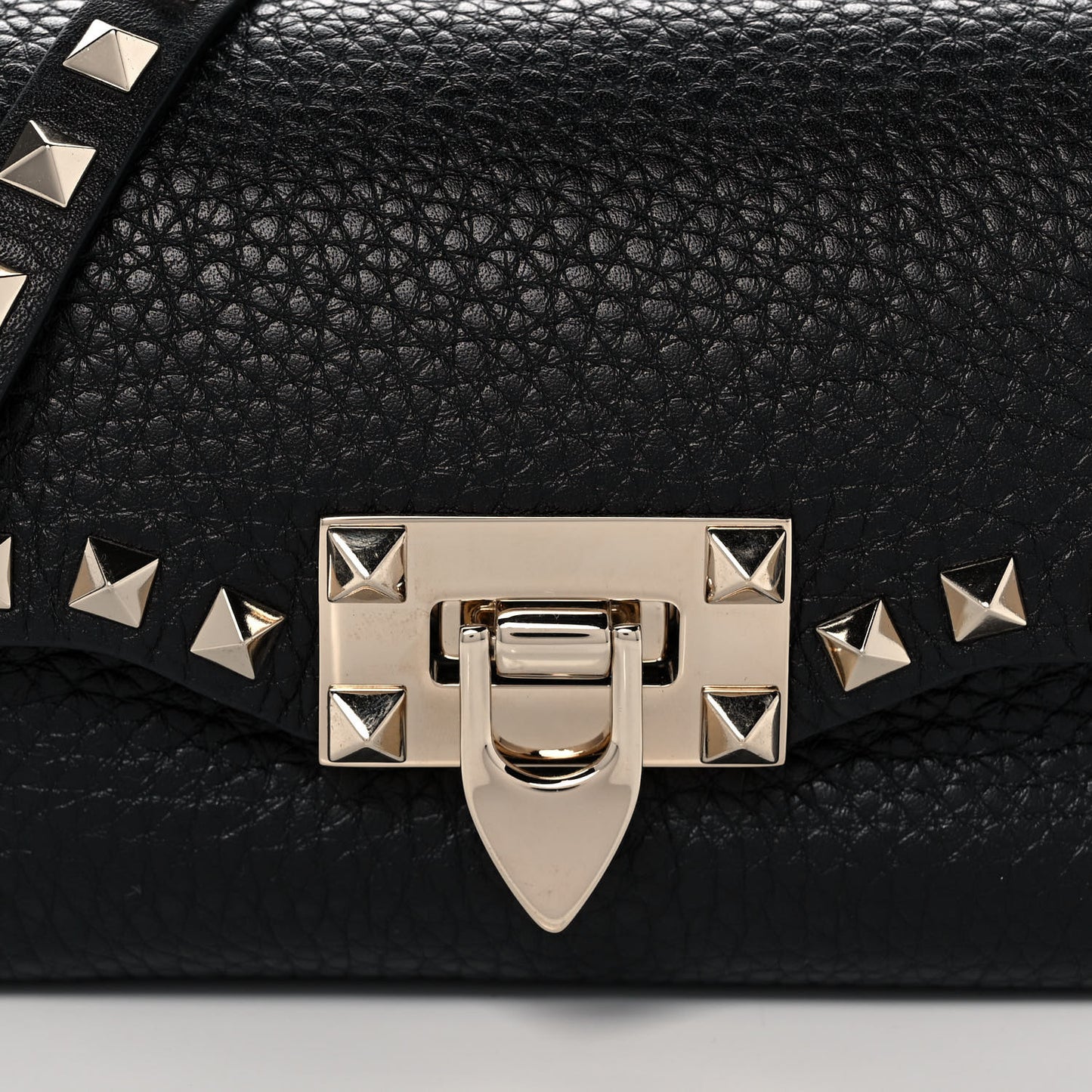 Pebbled Calfskin Mini Rockstud Crossbody Bag Black