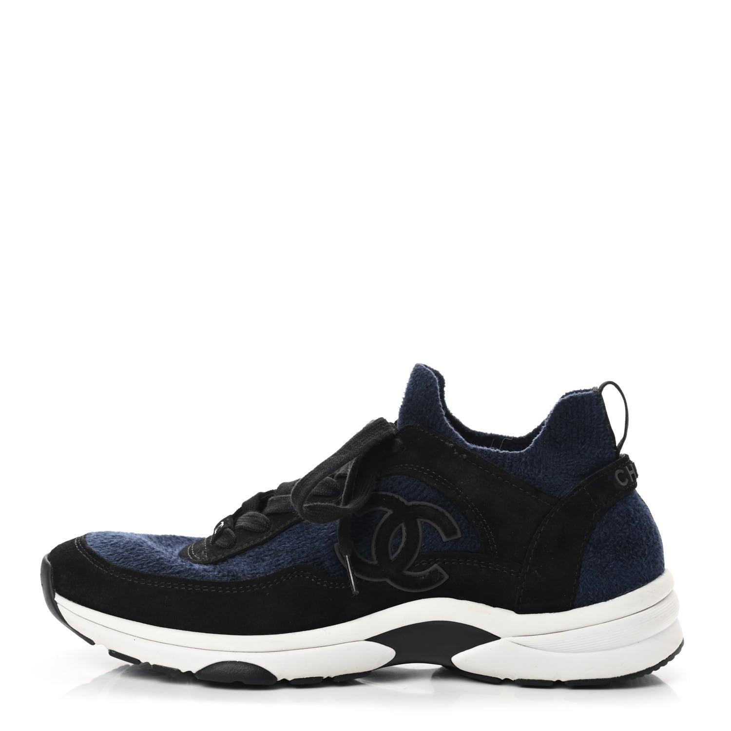 Chanel Fabric Suede Calfskin Stretch CC Sneakers 40 Blue Black 1 of 7