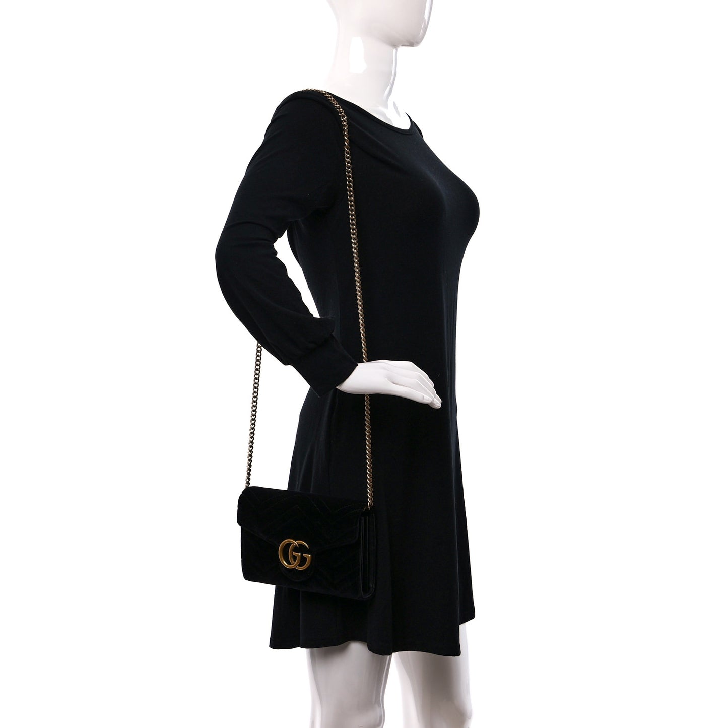 Velvet Matelasse GG Marmont Chain Wallet Black