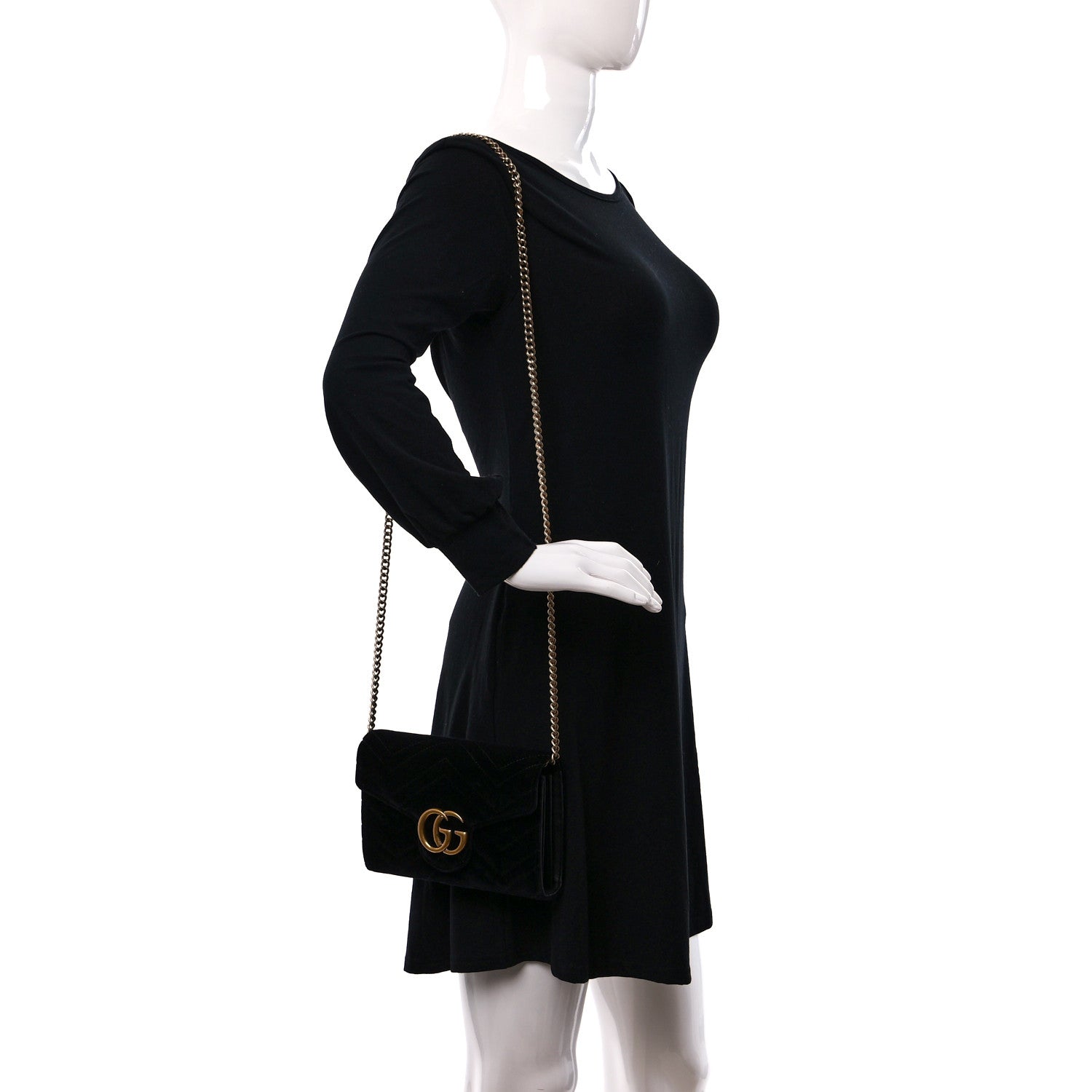 Gucci Velvet Matelasse GG Marmont Chain Wallet Black 2 of 9