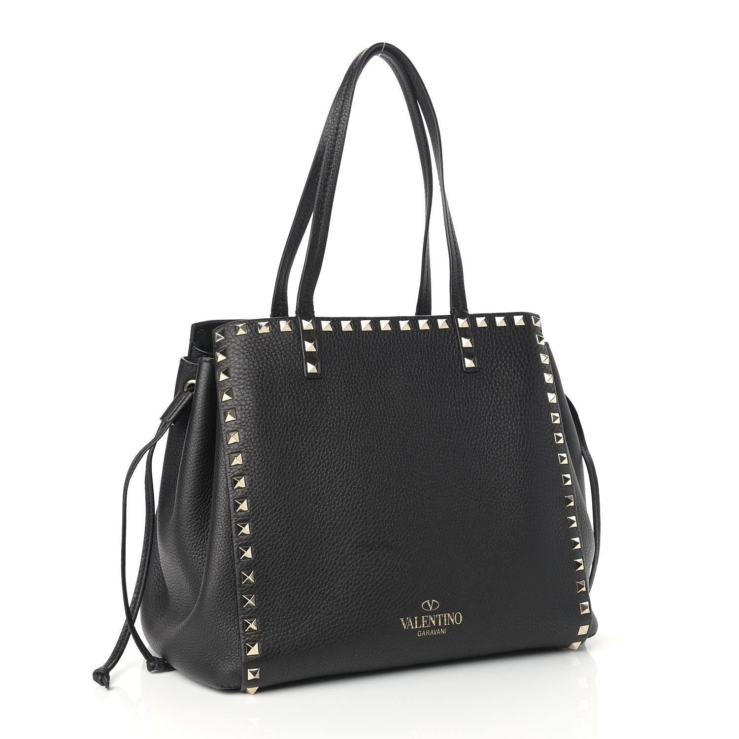 Valentino Garavani Grained Calfskin Rockstud Double Handle Cinch Tote Black 2 of 7