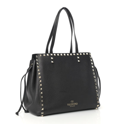Valentino Garavani Grained Calfskin Rockstud Double Handle Cinch Tote Black 2 of 7
