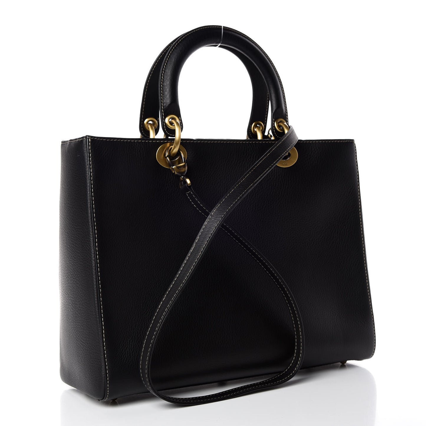 Grained Calfskin Large Lady Dior Black