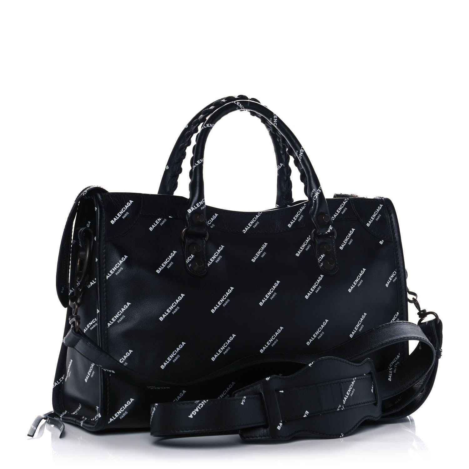 Balenciaga Veau Allover Logo Classic Hardware S City Black White 2 of 9
