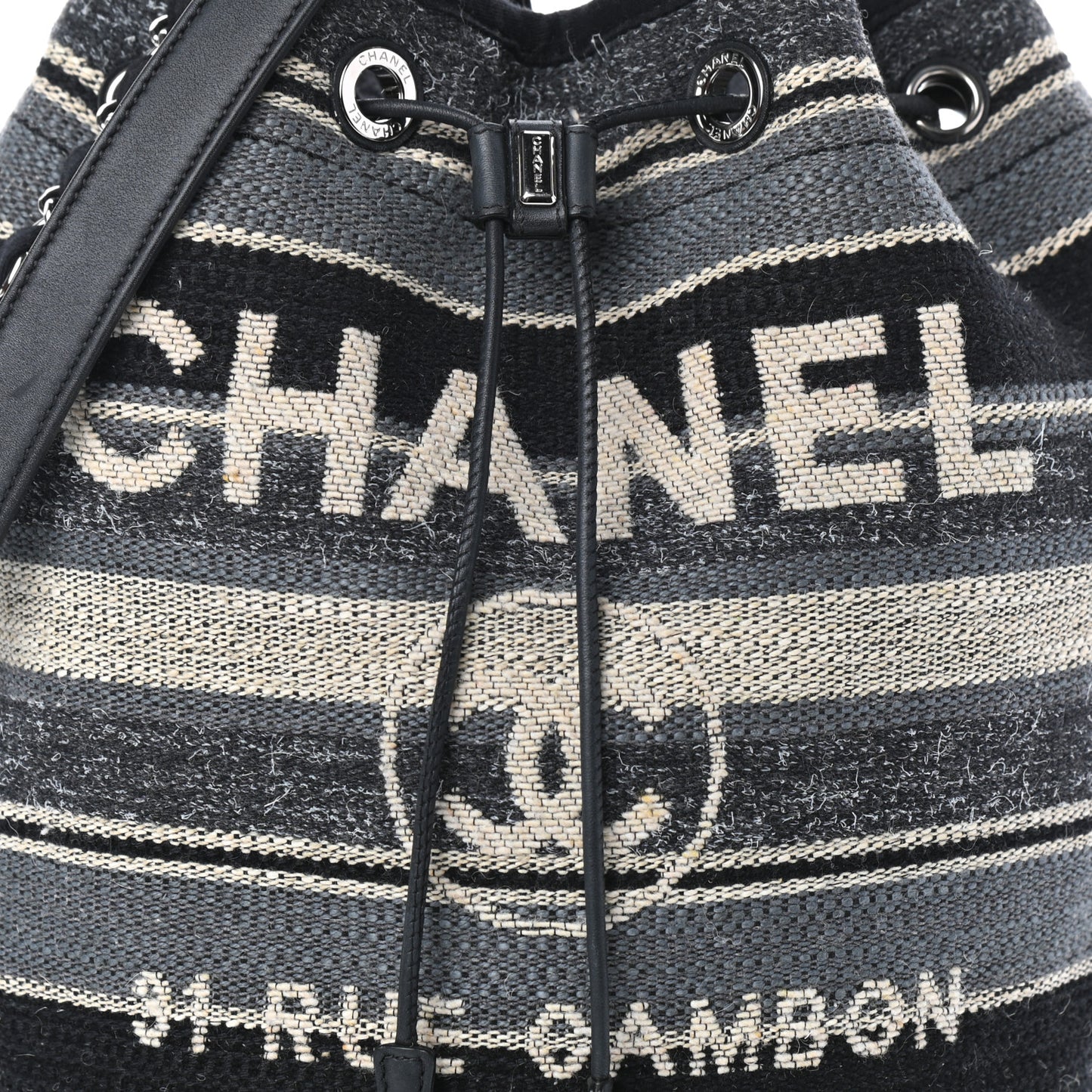 Striped Canvas Deauville Drawstring Bag Grey Black