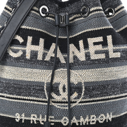 Chanel Striped Canvas Deauville Drawstring Bag Grey Black 8 of 11