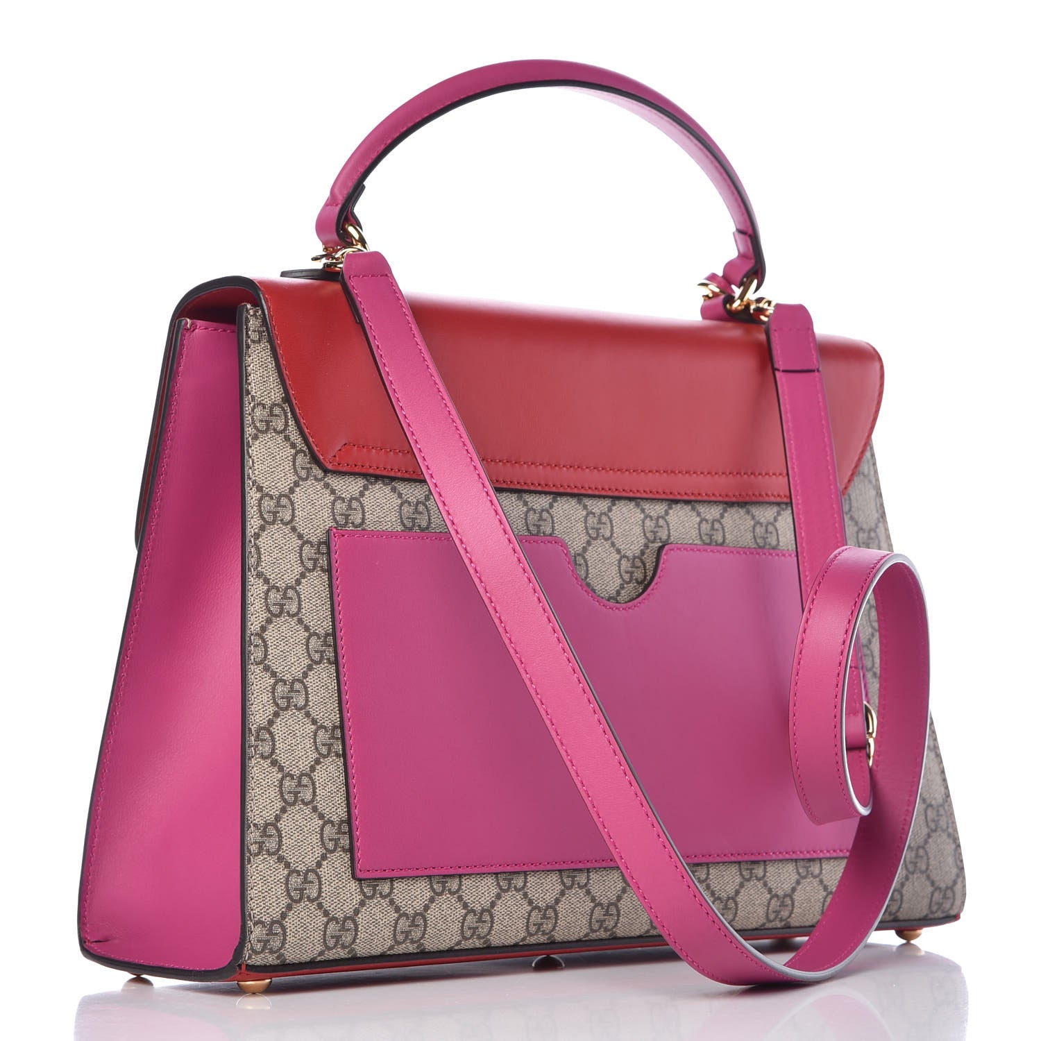 Gucci GG Supreme Monogram Calfskin Medium Padlock Top Handle Bag Beige Hibiscus Red New Rosette 3 of 10