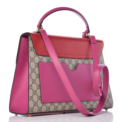 Gucci GG Supreme Monogram Calfskin Medium Padlock Top Handle Bag Beige Hibiscus Red New Rosette 3 of 10