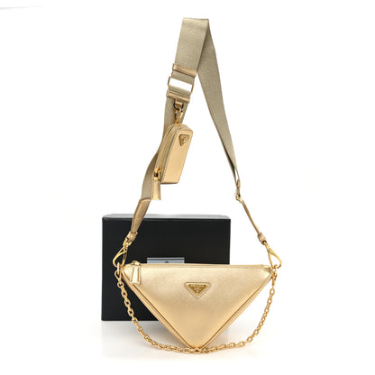 Prada Saffiano Lux Triangle Shoulder Bag Platino 12 of 12