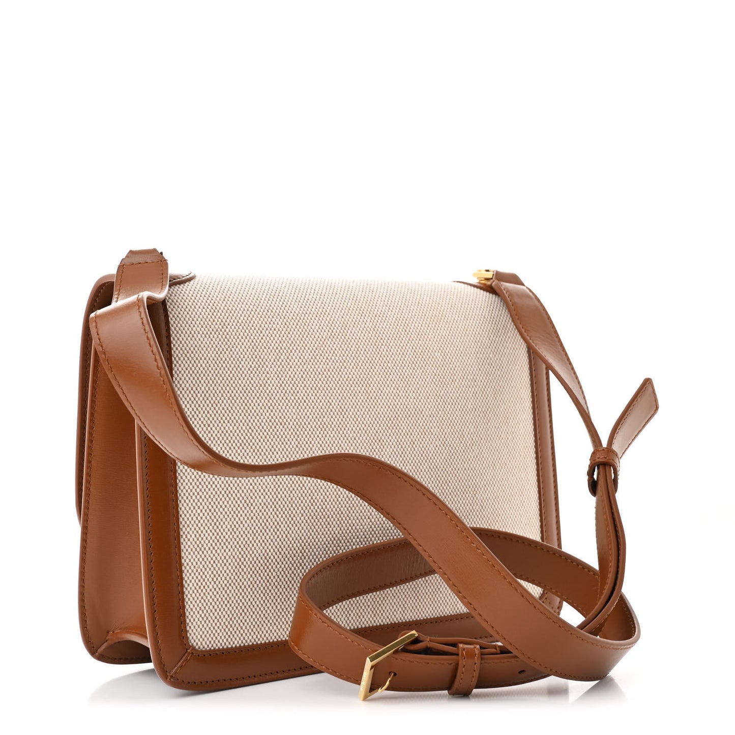 Calfskin Canvas Carre Satchel Beige Brown