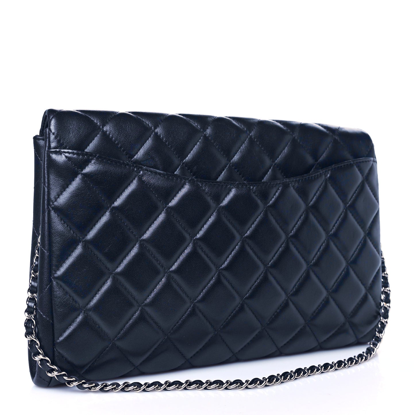 Lambskin Quilted Clutch with Chain Flap Navy