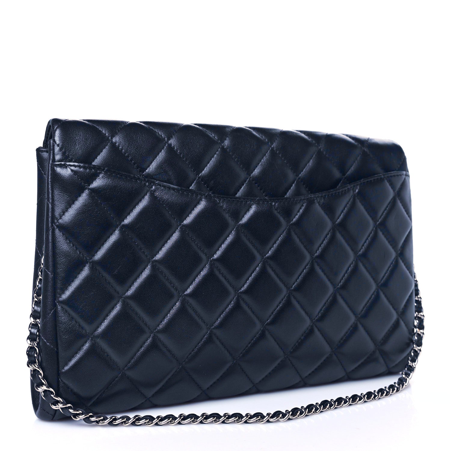 Chanel Lambskin Quilted Clutch with Chain Flap Navy 2 of 9