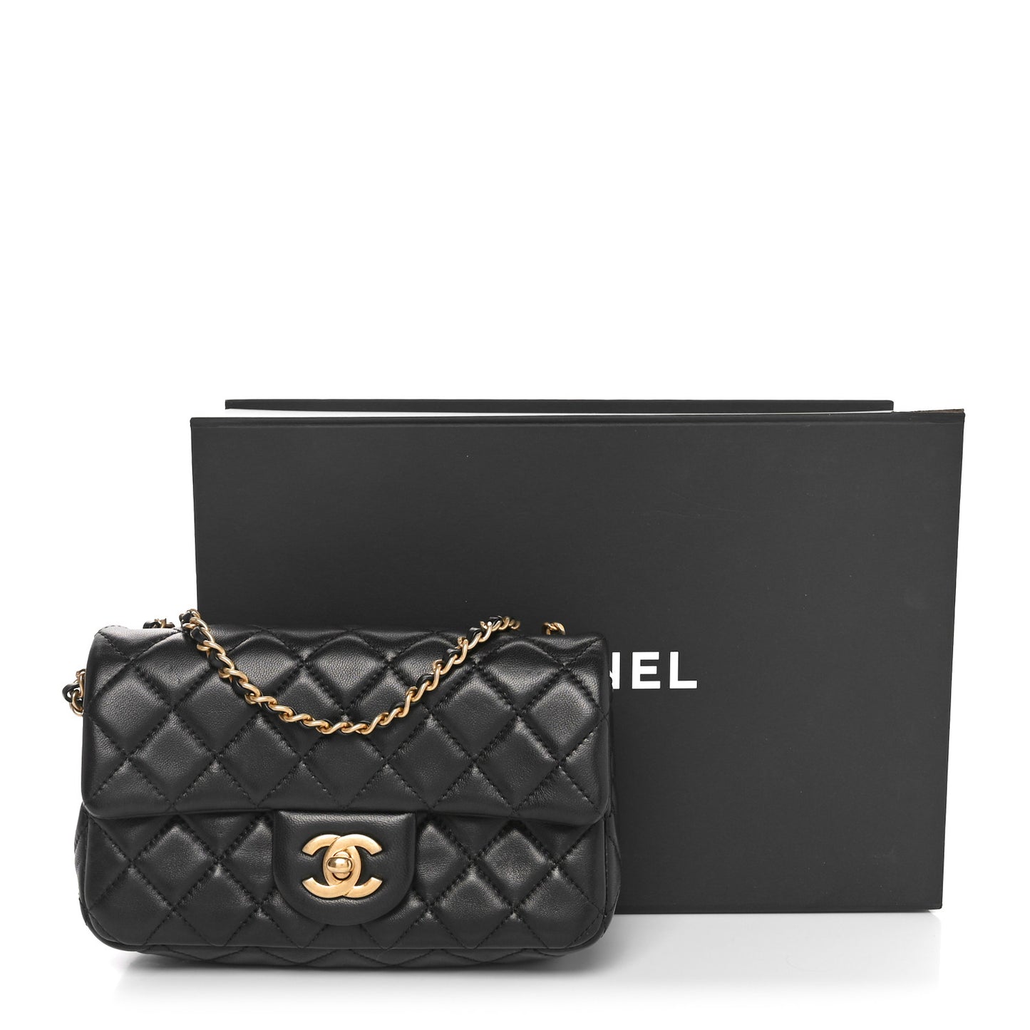 Lambskin Quilted Mini Rectangular Pearl Crush Flap Black
