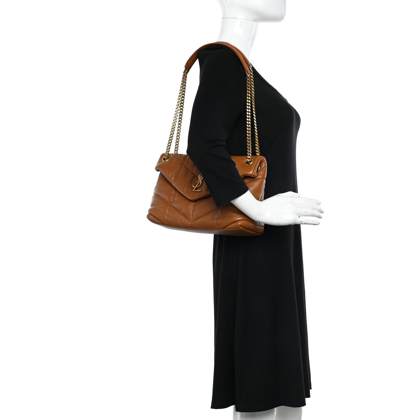 Lambskin Quilted Small Loulou Puffer Monogram Chain Satchel Dark Honey
