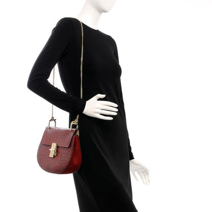 Chloe Calfskin Crocodile Embossed Drew Shoulder Bag Sienna Red 2 of 8