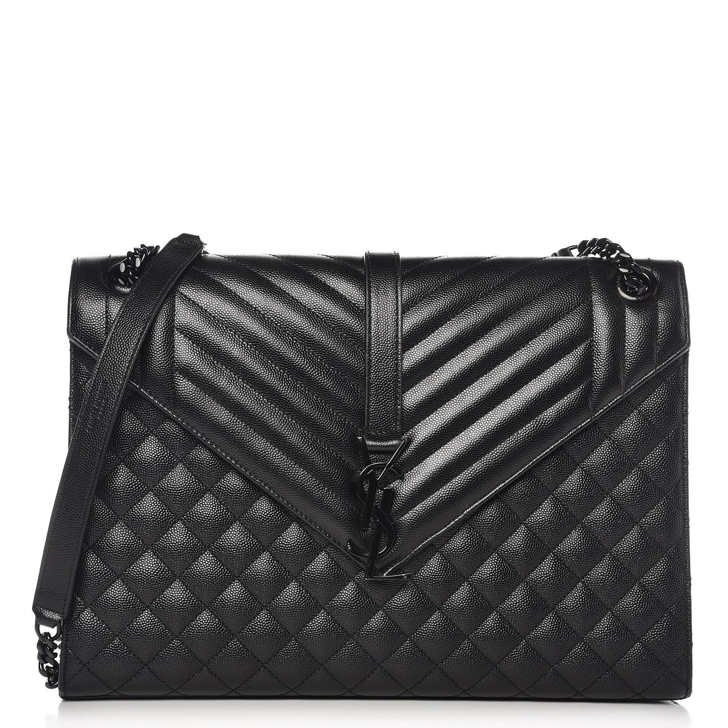 Grain De Poudre Textured Mixed Matelasse Large Triquilt Monogram Monochrome Satchel Black