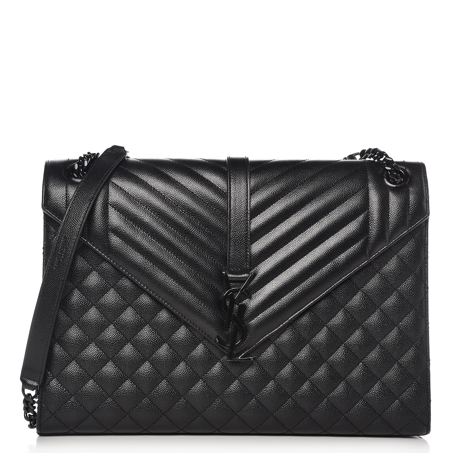 Saint Laurent Grain De Poudre Textured Mixed Matelasse Large Triquilt Monogram Monochrome Satchel Black 1 of 7