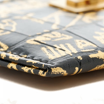 Chanel Calfskin Crocodile Embossed Graffiti 2.55 Cocodile Reissue Card Holder Black Gold 8 of 9