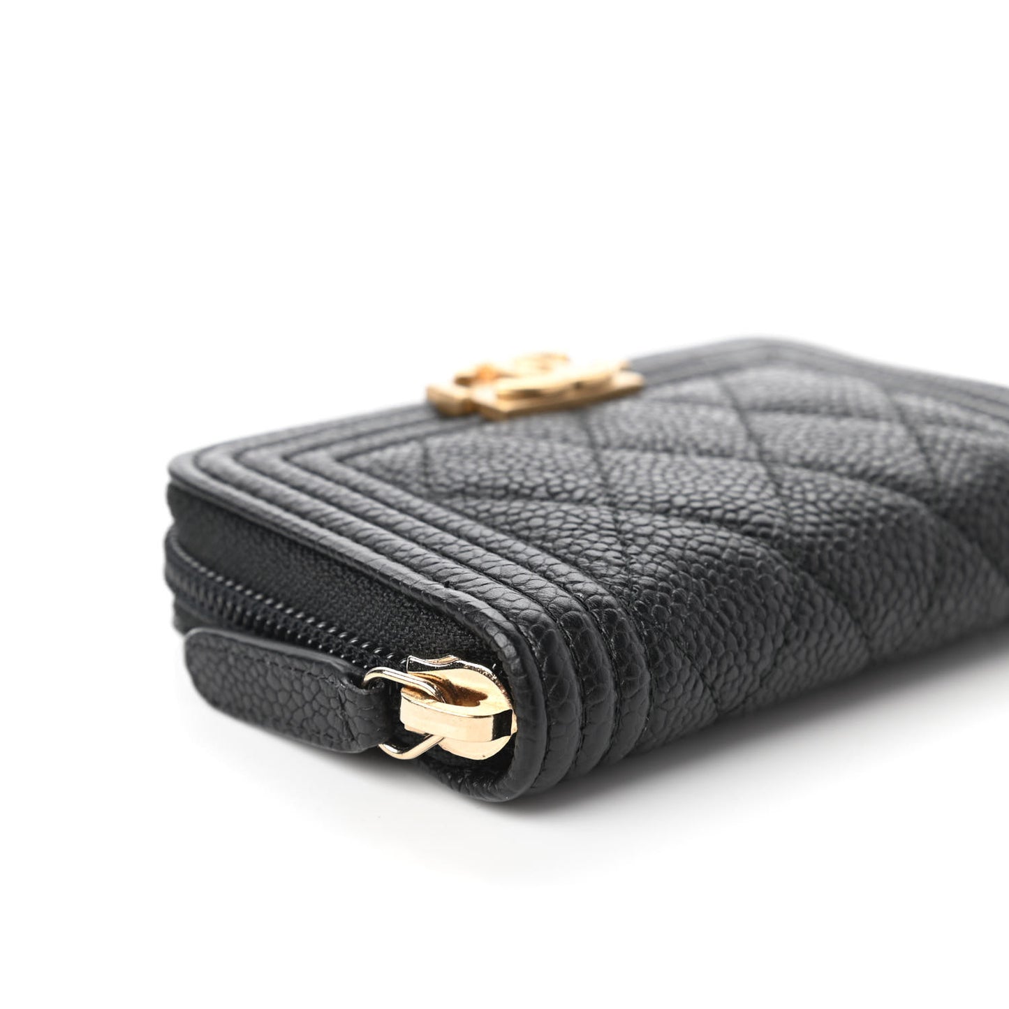 Caviar Quilted Boy Zip Around Coin Purse Wallet Black