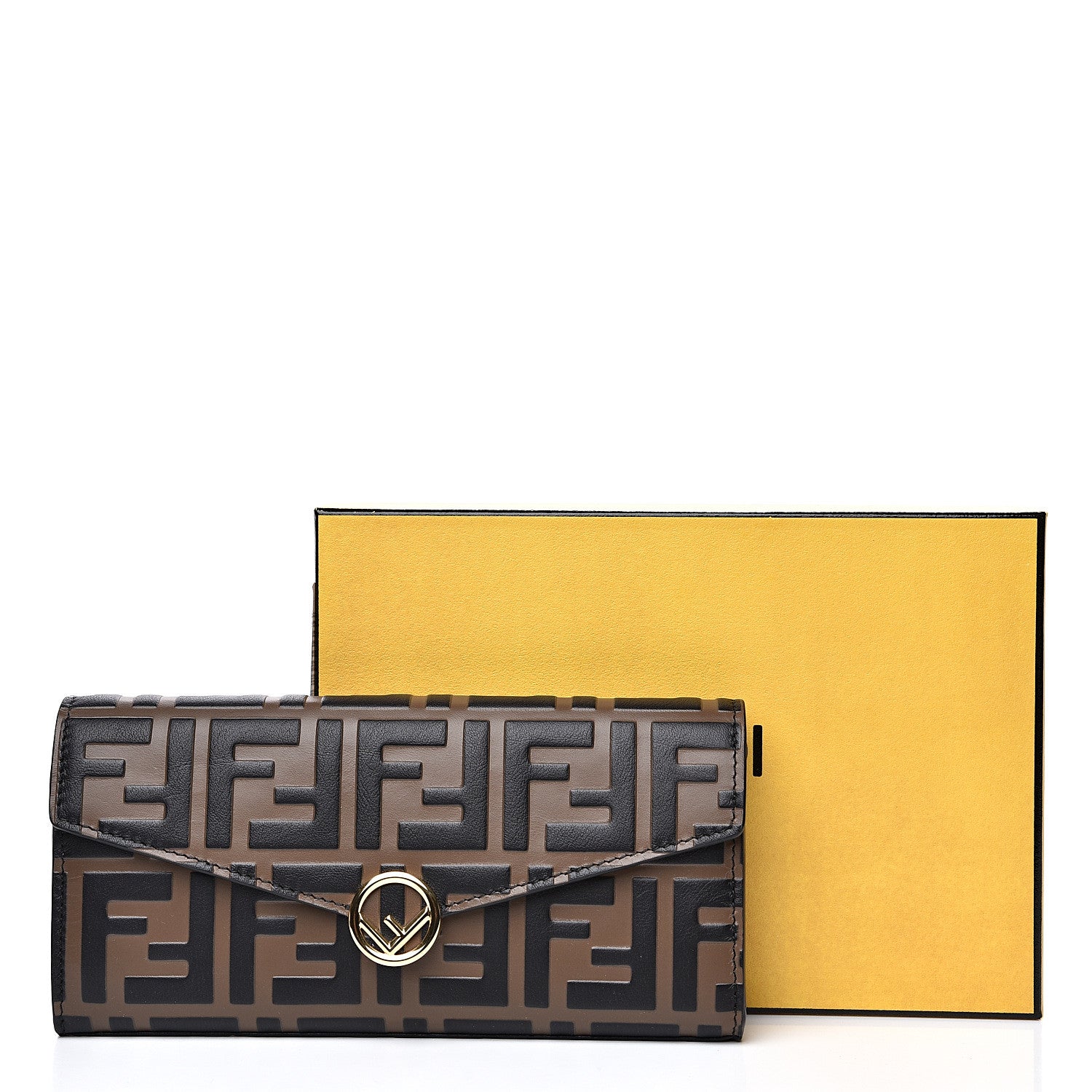 Fendi Vitello Soft F is Fendi Bi-Color FF 1974 Embossed Continental Envelope Wallet Maya Black 7 of 7