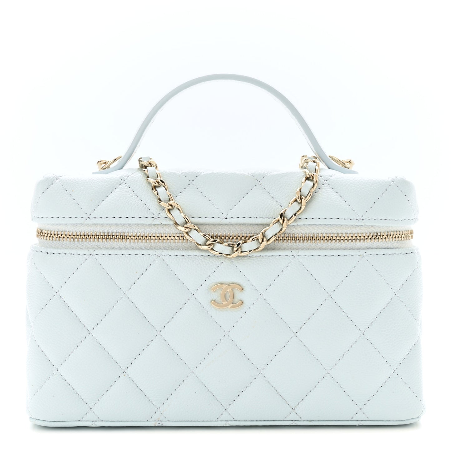 Caviar Quilted Top Handle Slim Vanity With Chain Light Blue