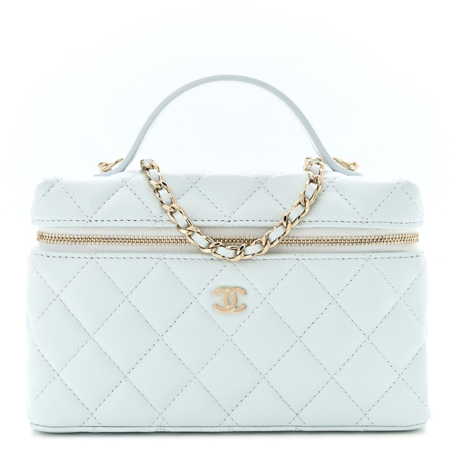 Chanel Caviar Quilted Top Handle Slim Vanity With Chain Light Blue 1 of 11