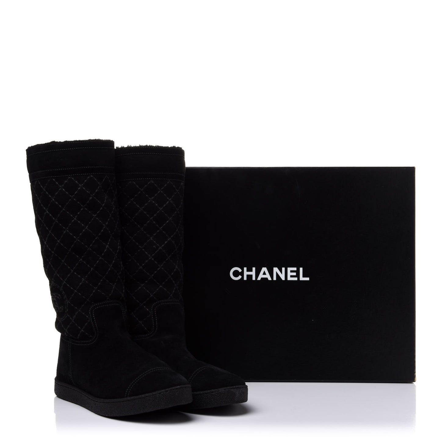 Suede Quilted Shearling High Boots 40 Black