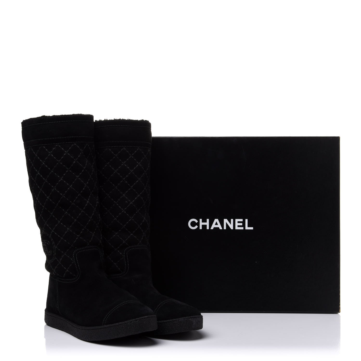 Chanel Suede Quilted Shearling High Boots 40 Black 12 of 12