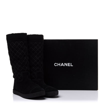 Chanel Suede Quilted Shearling High Boots 40 Black 12 of 12