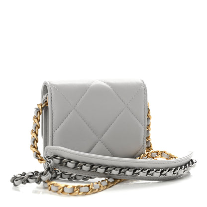 Chanel Lambskin Quilted Chanel 19 Flap Coin Purse With Chain Grey 3 of 12