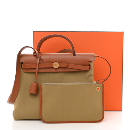 Hermes Military Toile Vache Hunter Herbag Zip Retourne 31 PM Poussiere Fauve 13 of 13